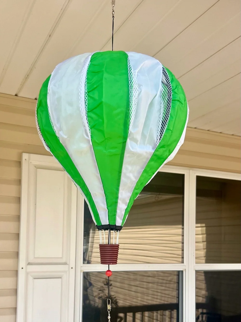 Green and White Fabric Hot Air Balloon Hanging Decoration